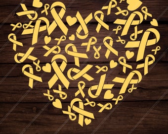Gold Ribbon Heart SVG: Childhood Cancer Awareness Clipart (Instant Download)