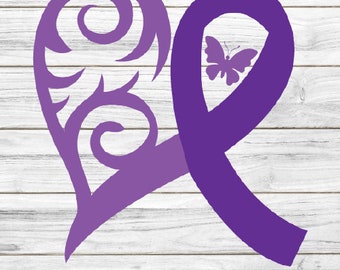 Purple Ribbon Heart SVG: Lupus Awareness Clipart (Digital Download)