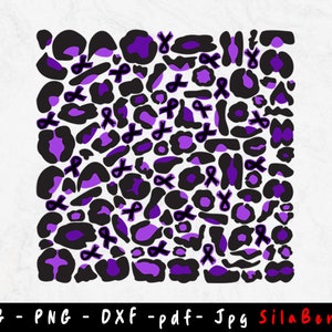 Leopard Cystic fibrosis Pattern SVG, Purple Ribbon Cheetah pattern svg, Cystic fibrosis png, Cancer awareness leopard Svg cut file use