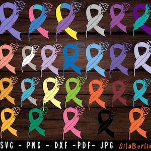 Feder Krebs Bündel Band SVG, Brust-Doppelpunkt Krebs, Bewusstseinsband svg, Krebs Bündel Svg Cut Datei für Cricut Silhouette verwendet