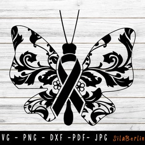 Butterfly Skin Cancer SVG, Skin Cancer svg, Skin Cancer Awareness Svg, Black Ribbon Svg, Svg cut file to use for Cricut