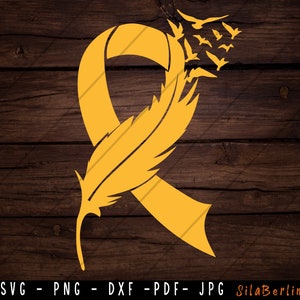 Feather Amber Ribbon SVG, Appendix Cancer Svg, Awareness Ribbon svg, Appendix Cancer png, Svg cut file to use for Cricut Silhouette
