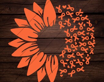 Sunflower Leukemia Awareness SVG: Orange Ribbon Design (Digital Download)