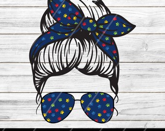 Dog Mom Skull SVG: Messy Bun, Paw Print Sunglasses (Digital Download)