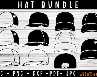 Baseballkappe SVG-Bundle, Baseballkappe SVG, Baseballkappe Clipart, Snapback Hut zwarte svg, Schnittdateien für Silhouette, Dateien für Cricut