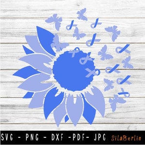 Sunflower Ankylosing spondylitis SVG, Ankylosing spondylitis svg, Cancer Awareness Svg, Blue Ribbon Svg, Ankylosing spondylitis png, Svg cut