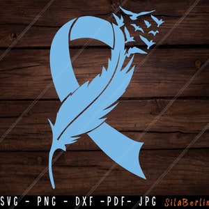 Feder Hellblaues Band SVG, Prostata Krebs Svg, Bewusstseinsband svg, Prostata Krebs png, Svg Schnittdatei für Cricut Silhouette