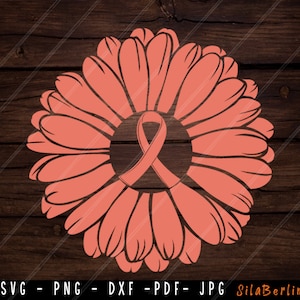Sonnenblume-Gebärmutter-Krebs SVG, Uterus-Krebs SVG, Krebs-Bewusstsein SVG, Band SVG, Uteruskrebs Png, SVG-Schnitt-Datei für Cricut zu verwenden