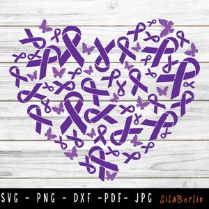 May include: Purple ribbon heart shape design with butterflies.  The design is perfect for creating a custom t-shirt, tote bag, or other craft project.