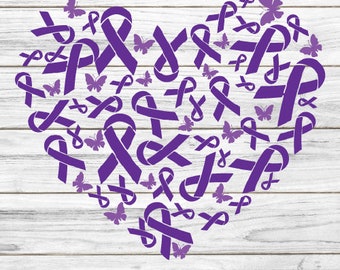 Purple Ribbon Heart SVG: Lupus Awareness Clipart (Digital Download)