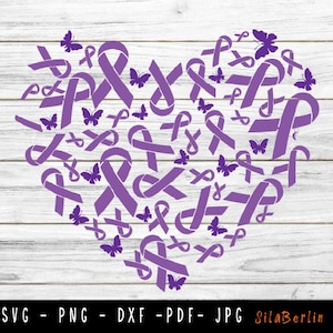 Purple Heart SVG, Cystic fibrosis Svg, Purple Ribbon Png, Cystic fibrosis Clipart, Cancer Awareness, Fight Cancer, Instant Download