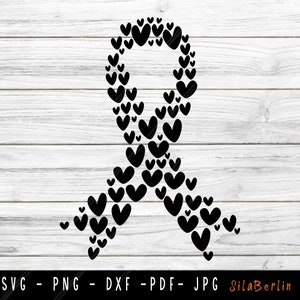 Black Heart SVG, Skin Cancer Svg, Black Ribbon Png, Skin Cancer Clipart, Cancer Awareness, Fight Cancer, Instant Download