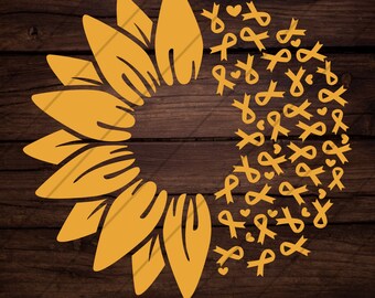 Sunflower Childhood Cancer Awareness SVG: Gold Ribbon Cut File (Digital Download)