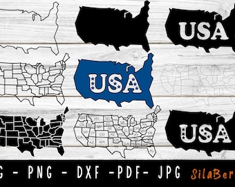 USA Map Svg, USA Outline Svg, Eps, Dxf, Ai, Png, Files for Cricut - Etsy