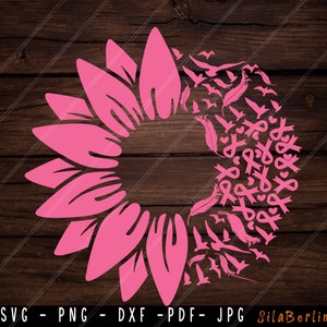 Sunflower Breast Cancer SVG, Feather Breast Cancer, Breast Cancer Awareness Svg, Pink Ribbon Svg, Breast Cancer png, Svg cut file to use