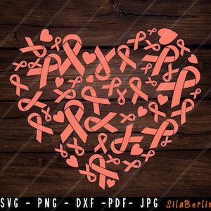 Pfirsich Herz SVG, Uteruskrebs SVG, Pfirsich Band Png, Uteruskrebs Clipart, Krebsbewusstsein, Kampf gegen Krebs, Sofort Download