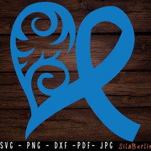 Blue Heart SVG, Colon Cancer Svg, Blue Ribbon Png, Colon Cancer Clipart, Cancer Awareness, Fight Cancer, Instant Download