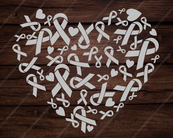 Grey Heart SVG, Brain Cancer Svg, Grey Ribbon Png, Brain Cancer Clipart, Cancer Awareness, Fight Cancer, Instant Download
