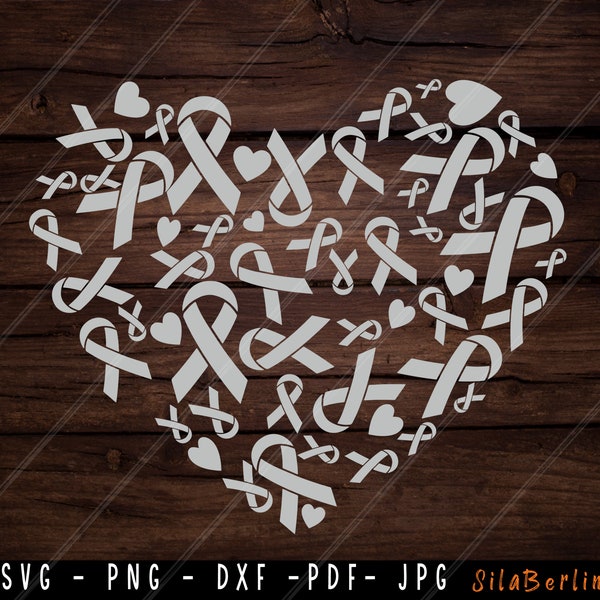 Grey Heart SVG, Brain Cancer Svg, Grey Ribbon Png, Brain Cancer Clipart, Cancer Awareness, Fight Cancer, Instant Download