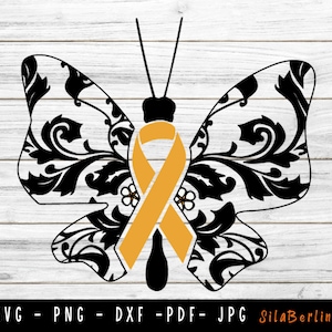 Butterfly Childhood Cancer SVG, Childhood Cancer Svg, Childhood Cancer Awareness Svg, Gold Ribbon Svg, Svg Plotterdatei für Cricut