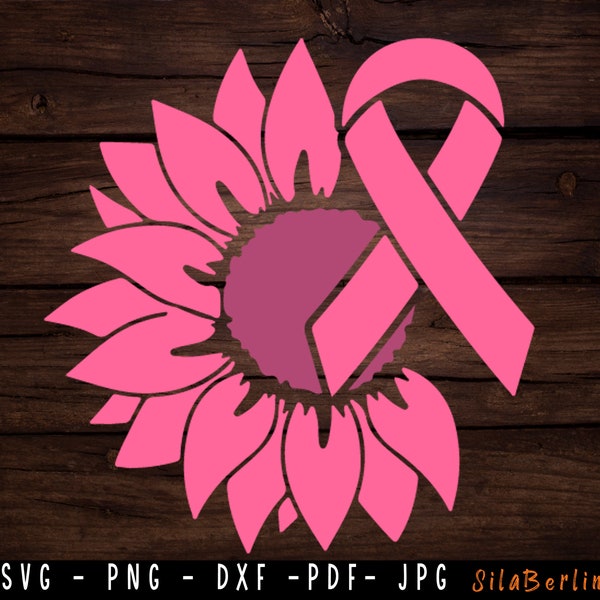 Sunflower Breast Cancer SVG, Breast Cancer svg, Cancer Awareness Svg, Sunflower Ribbon Svg, Breast Cancer png, Svg cut file  use for Cricut