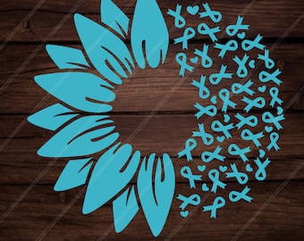 Sunflower Ovarian Cancer SVG, Ovarian Cancer svg, PTSD Awareness Svg, Teal Ribbon Svg, Ovarian Cancer Warrior png, Svg cut file  circuit