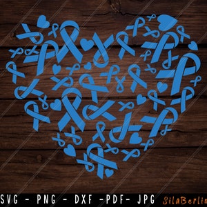 Blue Heart SVG, Colon Cancer Svg, Blue Ribbon Png, Colon Cancer Clipart, Cancer Awareness, Fight Cancer, Instant Download