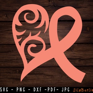 Pfirsich Herz SVG, Uterin Krebs Svg, Peach Ribbon Png, Endmetrial Krebs Clipart, Krebs Bewusstsein, Kampf krebs, Direkter Download