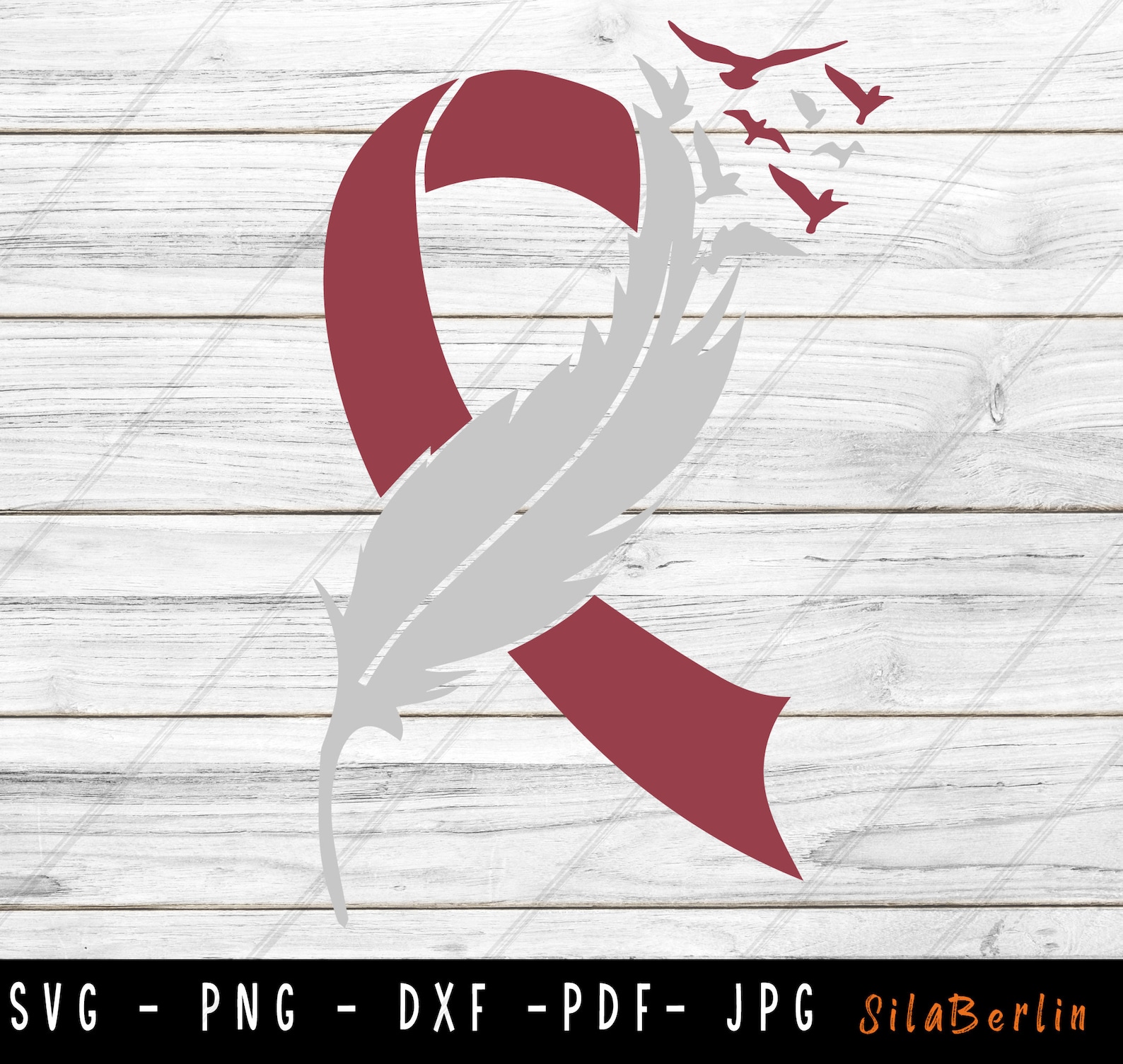 Feather Burgundy Ribbon SVG Head Neck Cancer Svg Awareness Etsy