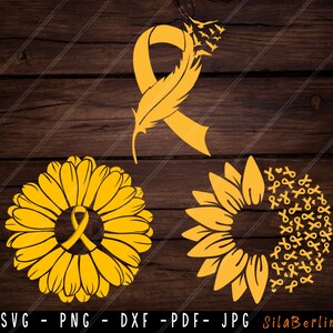 Sunflower Appendix Cancer Bundle SVG, Feather Appendix Cancer svg, Appendix Cancer Awareness Svg, Amber Ribbon Svg, Svg cut file to use