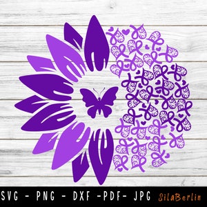 Sunflower Cystic fibrosis SVG, Cystic fibrosis Awareness, Cystic fibrosis png, Purple Ribbon svg, Svg cut file to use for Cricut