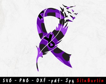 Feather Purple Ribbon SVG,  Leopard print SVG, Cystic fibrosis Svg, Awareness Ribbon svg, Cystic fibrosis png, Svg cut file to use for Cricu