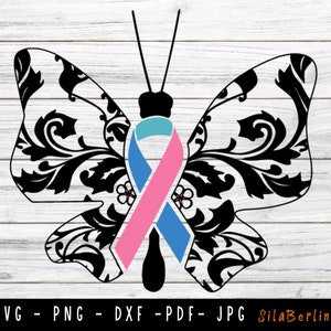 Schmetterling Schilddrüsenkrebs SVG, Schilddrüsenkrebs Svg, Schilddrüsenkrebs Svg, Pink Teal Svg, Plotterdatei für Cricut