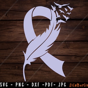 Feder Periwinkle Blaues Band SVG, Magenkrebs SVG, Bewusstseinsband Svg, Magenkrebs png, Svg Schnittdatei für Cricut Silhouette