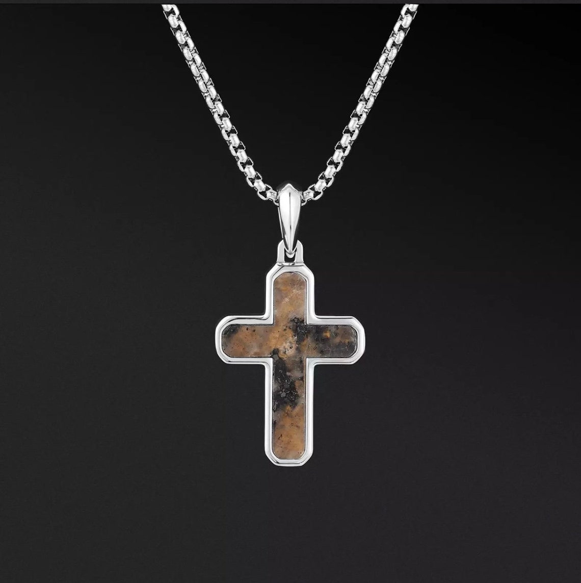 Tigers Eye Gold Cross Necklace Natural Stone Chain 18K Gold Etsy