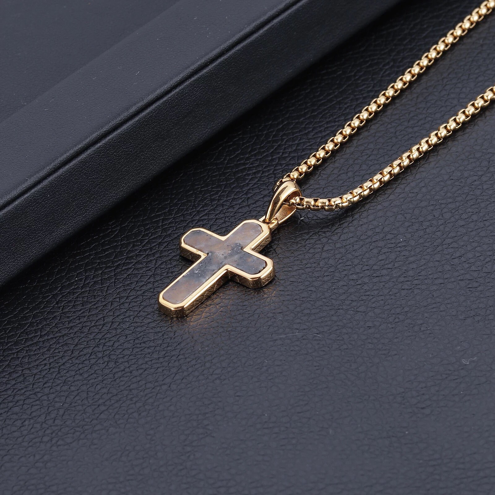 Tigers Eye Gold Cross Necklace Natural Stone Chain 18K Gold Etsy