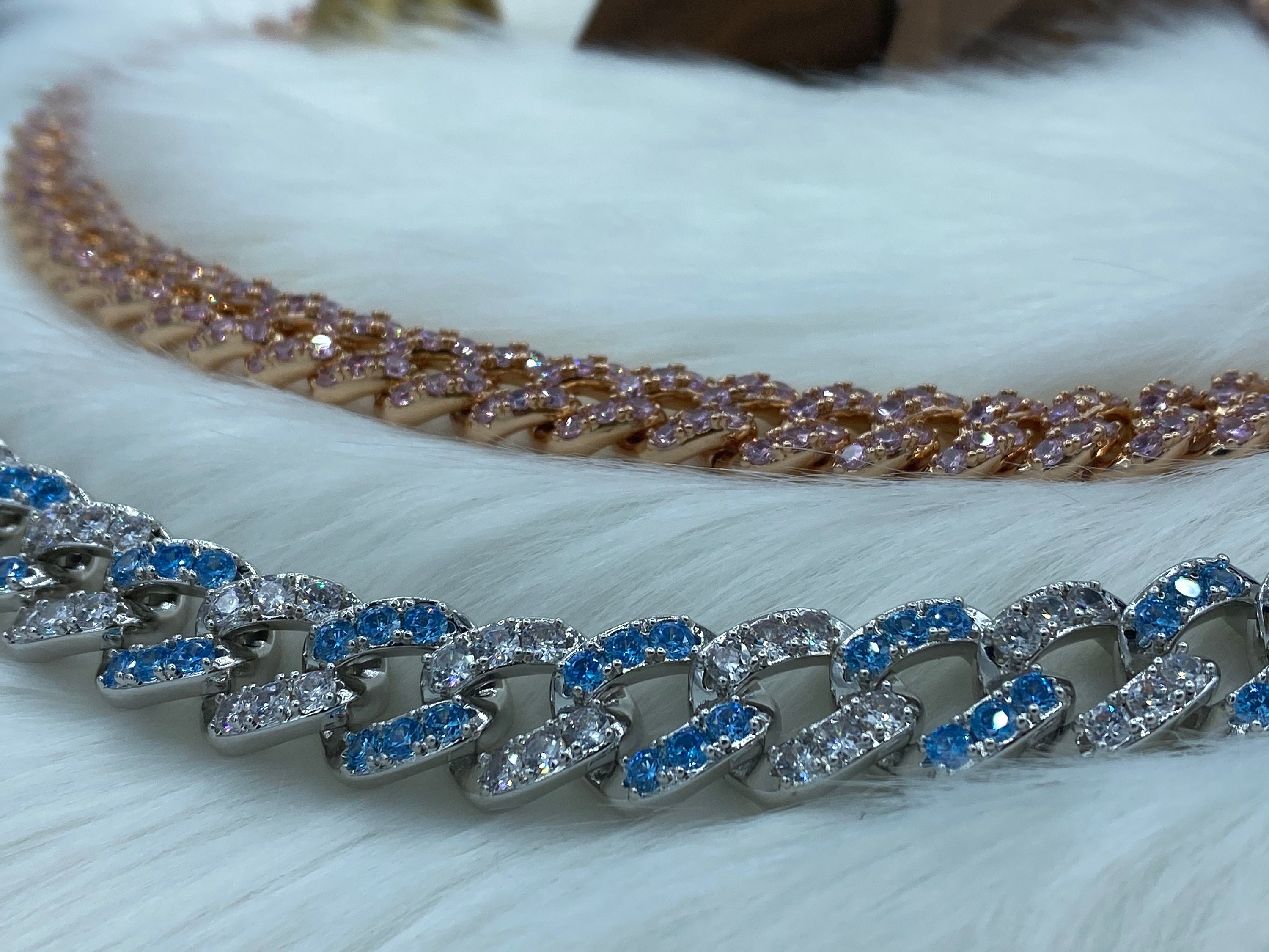 Diamond Cuban Linked Necklace Chain Solid 22K Rose Gold White Etsy