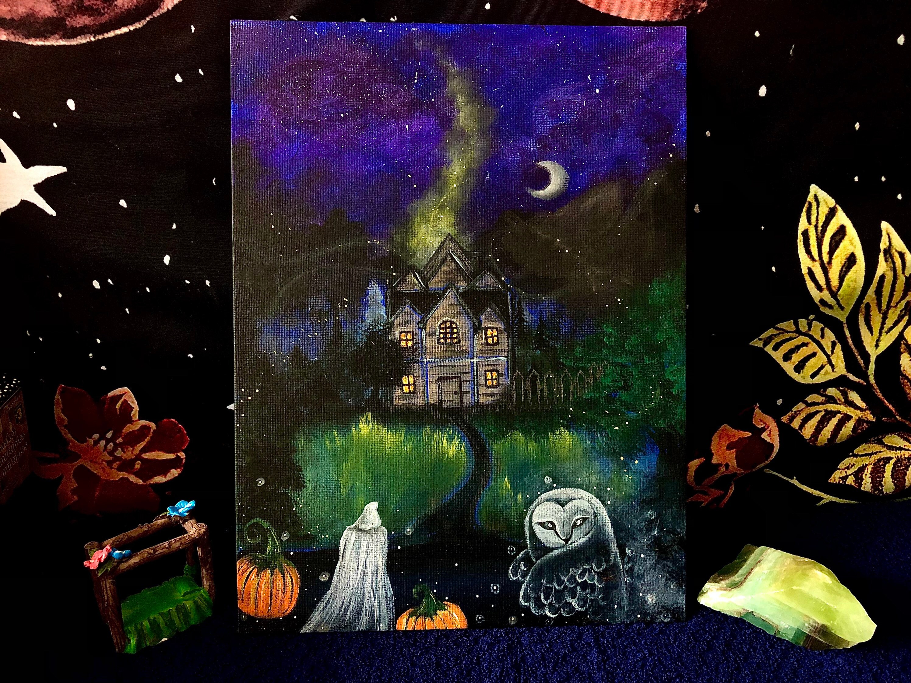 Halloween haunted house acrylic painting Etsy