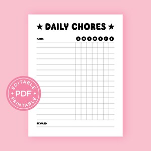 Editable Chore Chart, Kids Chore Chart, Printable Editable Chore Chart for Kids, Responsibility Chart, Homeschool Chart, Instant Download