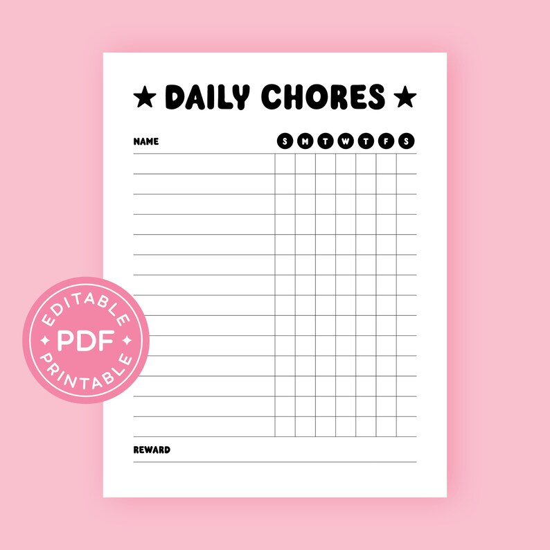 Editable Chore Chart, Kids Chore Chart, Printable Editable Chore Chart ...