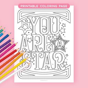 Druckbare Malseite, Malseite für Erwachsene, Ausmalseite druckbar für Jugendliche, Positive Affirmationen, Sie sind ein Star, Download