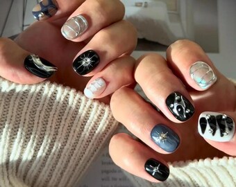 Punk Rock Press On Nails for Everyday Wear,  3D Silver Chrome Metallic Art, Handmade Unisex Reusable Nail Set