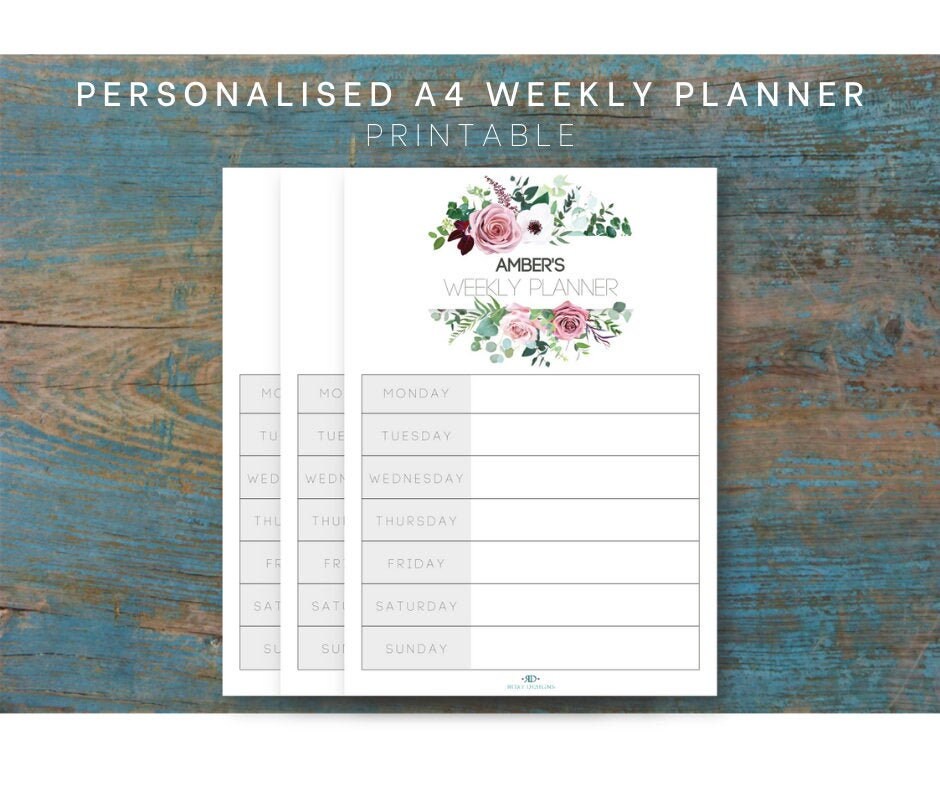 personalised a4 weekly planner printable etsy