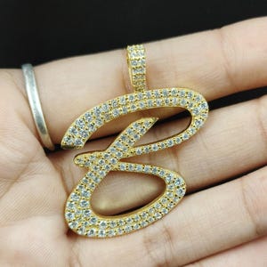 Colgante chapado en oro de 14 k, colgante de moissanita con letra "B" redonda de 4 quilates, colgante de plata 925, colgante de boda, colgante de promesa