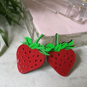 Big Large Cute Strawberry Cosplay Acrylic Laser Cut Statement Earrings Cosplay Gift