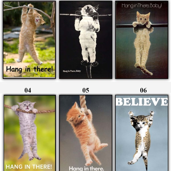 Hang in There ideas Hang In There Cat, Hanging, Cat Posters, Unique Gifts, Home Decor Poster, Black Cat Poster, Cat Lover Gift