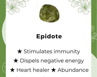 EPIDOTE TUMBLED STONE, Healing Crystals and Stones, Opportunity, Good Luck, Compassion, Empathy, Love, Emotional Balance, Healing, Heart