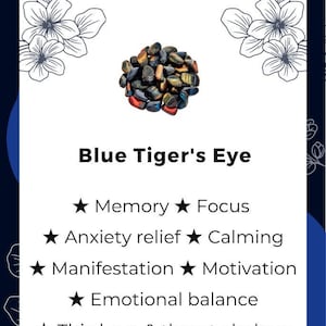 BLUE TIGERS EYE Tumbled Stone Chips, Confidence, Good Fortune, Willpower, Tiger&#39;s Eye Tumbled Stone, Loose Tigers Eye, Tigers Eye Gemstone,
