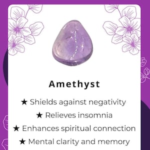 Betekeniskaart kristal amethist • Info mini-amethist • Kaarten en betekenissen kristal • Eigenschappen amethist • Kristalgroothandel Verenigd Koninkrijk