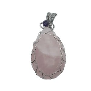 ROSE QUARTZ and Amethyst Drop Pendant Necklace, Natural Crystal, Heart Healing